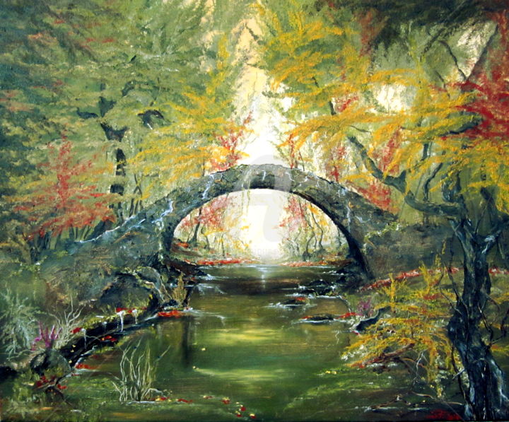 Painting titled "Old Bridge" by Susanart, Original Artwork, Oil