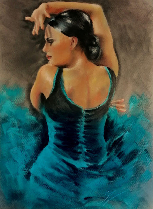 Painting titled "Flamenco Dancer 53" by Susana Zarate, Original Artwork, Pastel
