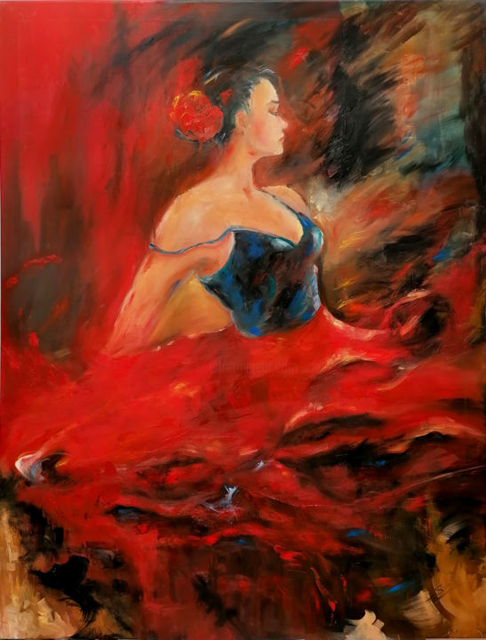 Painting titled "Flamenco dancer 61" by Susana Zarate, Original Artwork, Oil