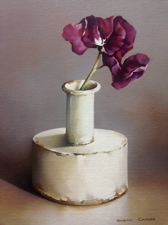 Painting titled "Sweet Pea" by Susan Cairns, Original Artwork, Oil