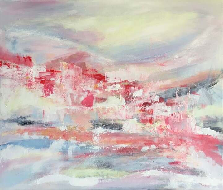 Painting titled "Sommer modern abstr…" by Susanna Schorr, Original Artwork, Acrylic Mounted on Wood Stretcher frame