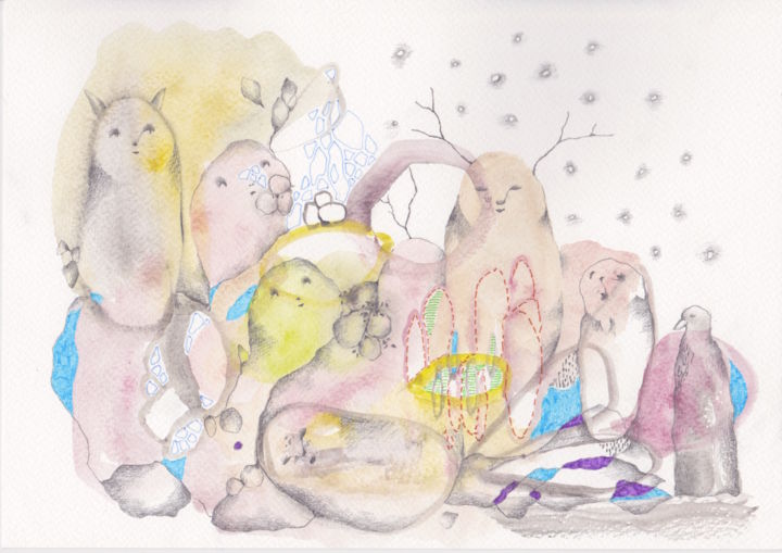 Drawing titled "Créatures" by Susanna Sundman, Original Artwork, Chalk