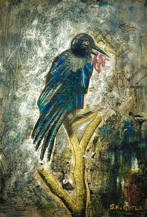 Peinture intitulée "Unclean raven" par Susheel Kumar Gotla, Œuvre d'art originale, Acrylique Monté sur Panneau de bois