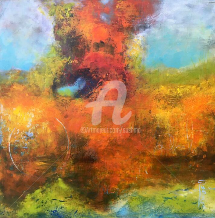 Peinture intitulée "A l'Heure du Phoenix" par Sushma Legendre Mcintosh, Œuvre d'art originale, Huile