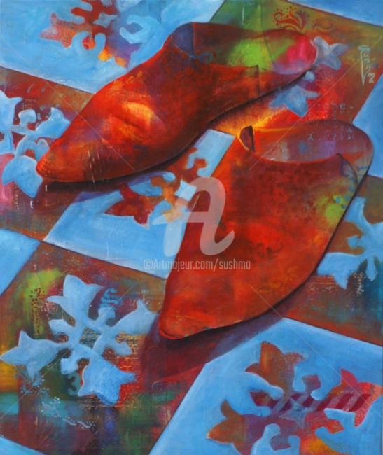 Painting titled "Babouches Rouges" by Sushma Legendre Mcintosh, Original Artwork