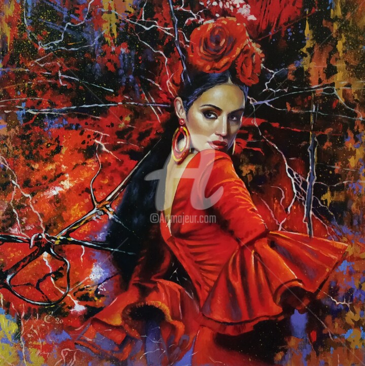 Painting titled "Passionate Flamenco…" by Helena Suslova, Original Artwork, Oil
