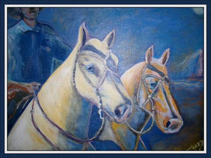 Painting titled "jinete-con-caballos…" by Susyarte, Original Artwork, Acrylic