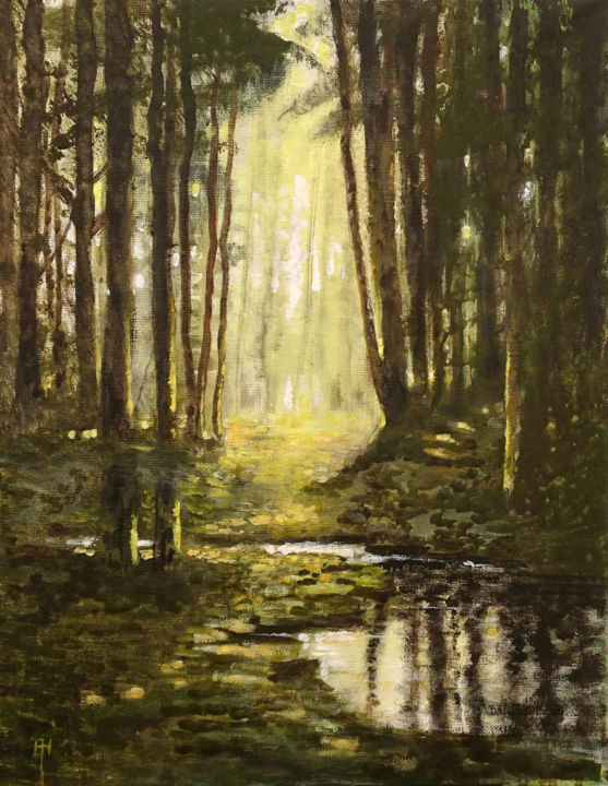 Painting titled "Autunm Sun" by Alan Harris, Original Art, Acrylic