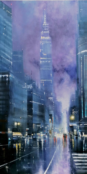 Painting titled "E 34th St. New York" by Alan Harris, Original Art, Acrylic