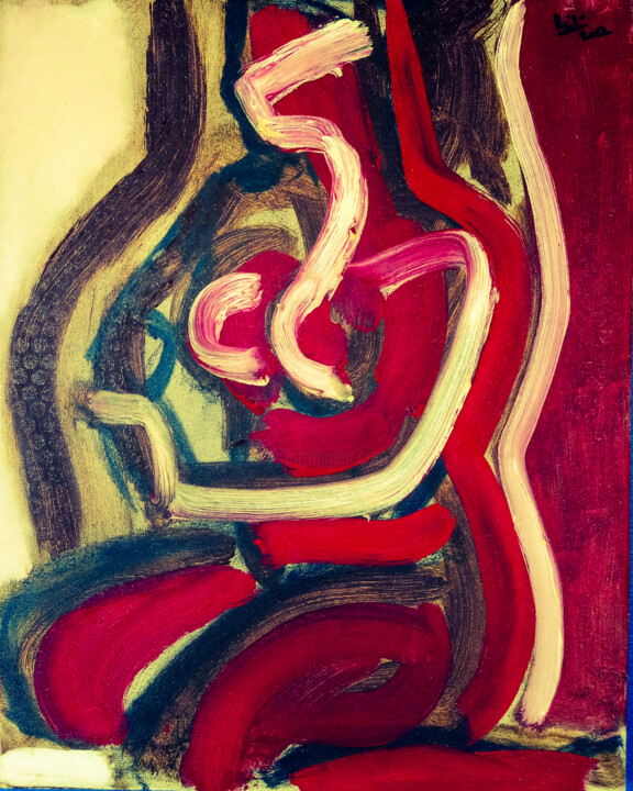 Schilderij getiteld "Women 32" door Sutar, Origineel Kunstwerk, Olie Gemonteerd op Frame voor houten brancard