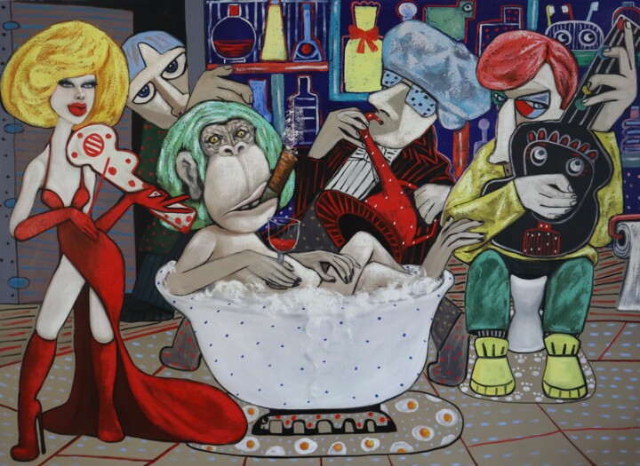 "Lady in red playing…" başlıklı Tablo Ta Byrne tarafından, Orijinal sanat, Petrol