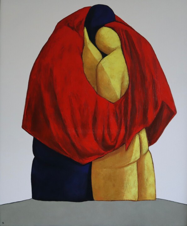 Pittura intitolato "Lovers caressing" da Ta Byrne, Opera d'arte originale, Olio