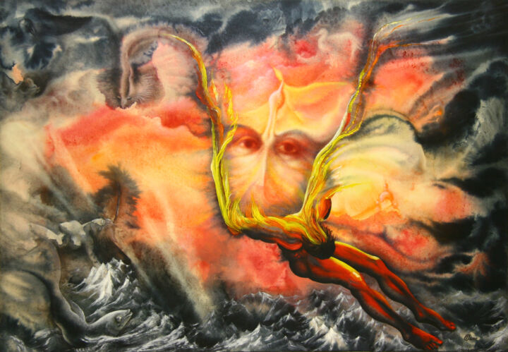 Картина под названием "«Сгоревшие крылья»" - Sergey Suvorov, Подлинное произведение искусства, Акварель