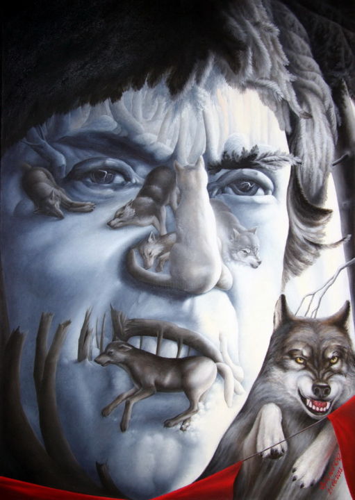 Картина под названием "Улыбнёмся же волчье…" - Sergey Suvorov, Подлинное произведение искусства, Масло