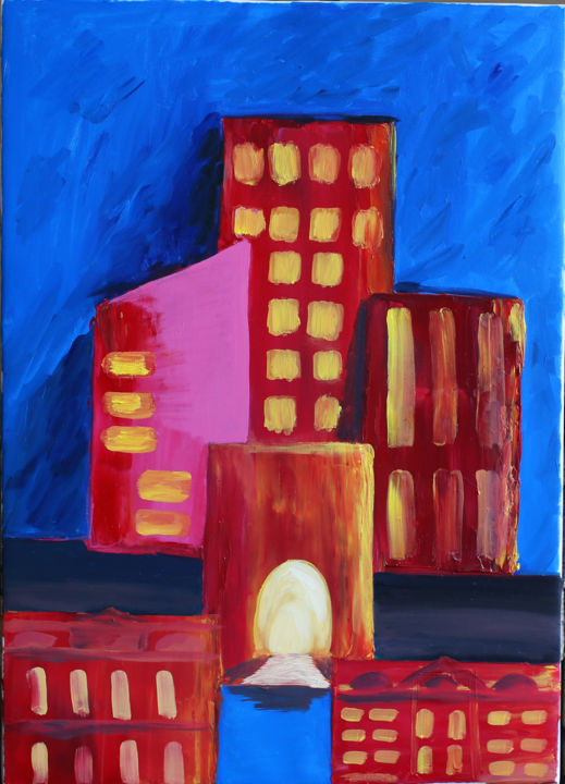 Painting titled "THE NIGHT CITY" by Suzanna Si, Original Artwork, Oil