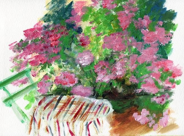 Peinture intitulée "Les hortensias pour…" par Suzanne Demouge, Œuvre d'art originale