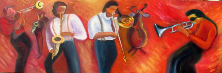 Painting titled "105 JAZZ BAND" by Suzanne Leseve, Original Artwork