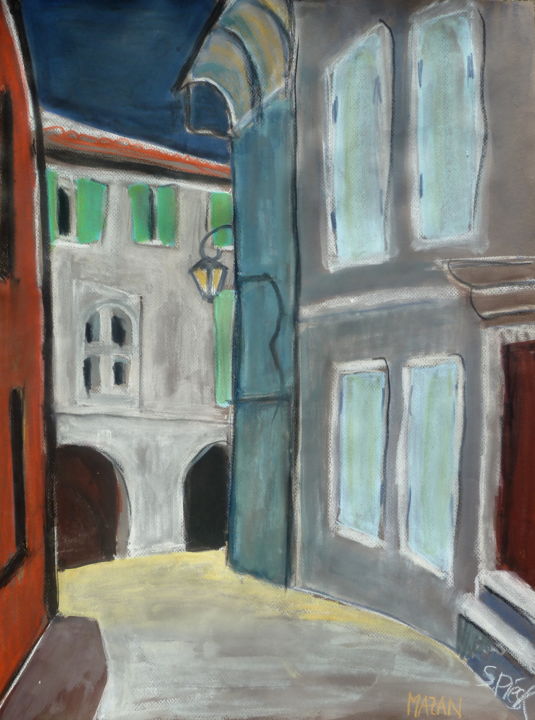 Schilderij getiteld "Gasse in Mazan 3" door Suzanne Piesk, Origineel Kunstwerk, Aquarel