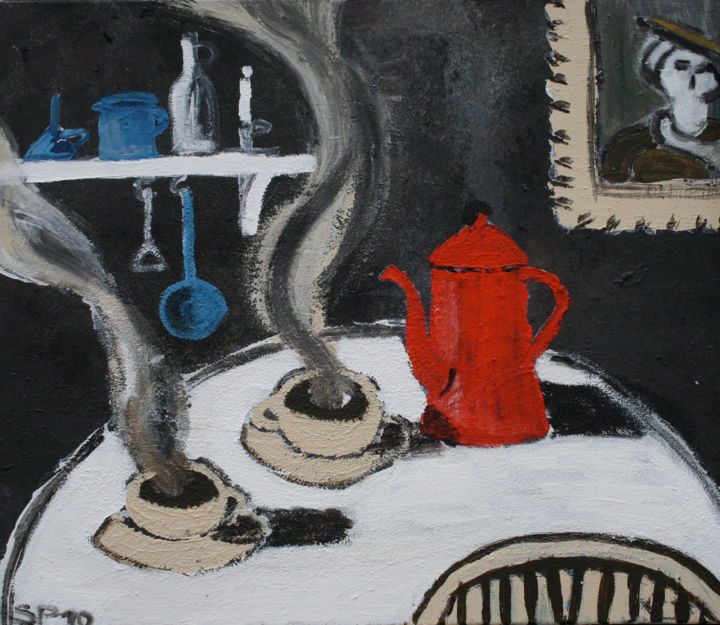 Painting titled "Café" by Suzanne Piesk, Original Artwork, Acrylic
