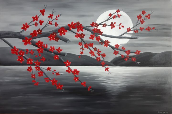 Peinture intitulée "Fleurs de lune" par Suzanne Plante, Œuvre d'art originale, Huile