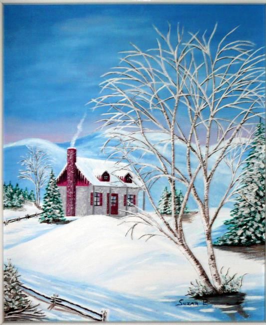 Malerei mit dem Titel "Le calme de l'hiver" von Suzanne Plante, Original-Kunstwerk, Öl