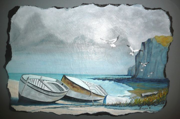 Painting titled "Le repos du pêcheur" by Suzanne Plante, Original Artwork, Other