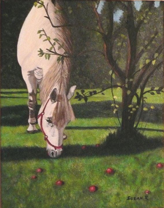 Painting titled "black-le-cheval-bla…" by Suzanne Plante, Original Artwork, Oil