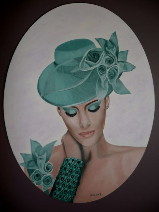 Pintura intitulada "La dame au chapeau…" por Suzanne Plante, Obras de arte originais, Óleo
