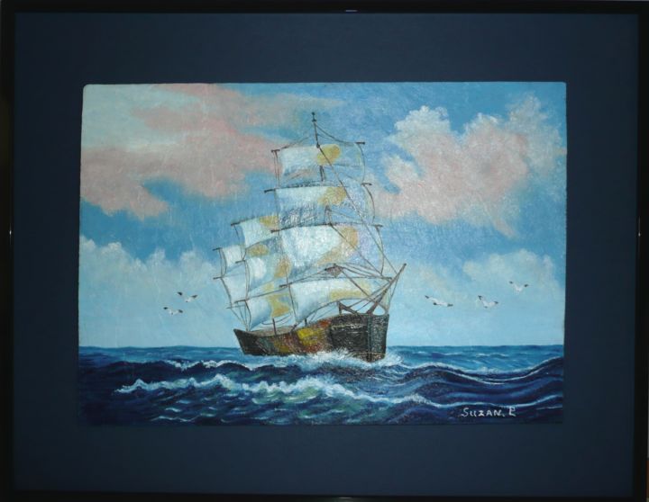 Peinture intitulée "Le grand voilier" par Suzanne Plante, Œuvre d'art originale, Huile