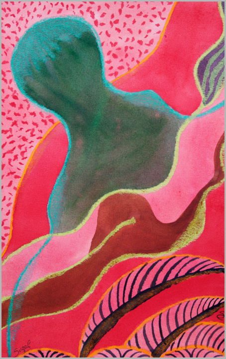 Картина под названием "Maternité" - Suzel Chaigneau, Подлинное произведение искусства, Чернила Установлен на картон