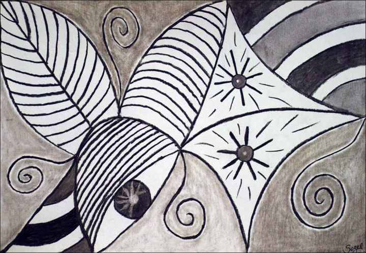 Painting titled "charcoal-bee.jpg" by Suzel Chaigneau, Original Artwork, Charcoal