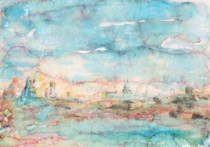 Painting titled "St Paul's Across th…" by Suzsi Corio, Original Artwork, Watercolor