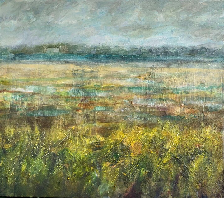 Schilderij getiteld "Across to Bradwell" door Suzsi Corio, Origineel Kunstwerk, Acryl