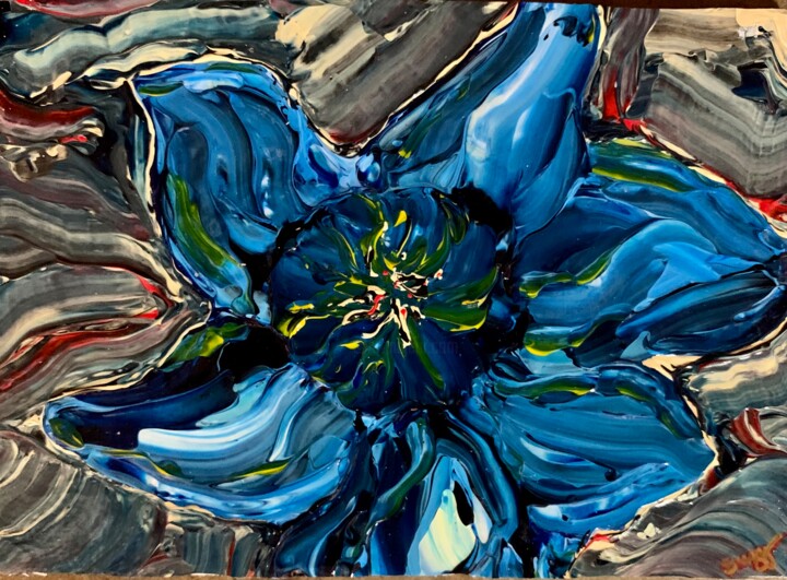 Painting titled "Blue Daffodil" by Suzy Martin, Original Artwork, Acrylic