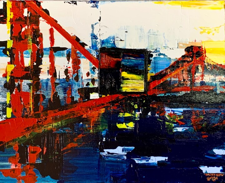 Картина под названием "My Golden Gate" - Suzy Martin, Подлинное произведение искусства, Акрил Установлен на Деревянная рама…