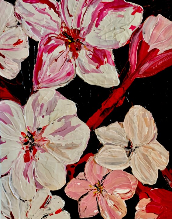 Painting titled "Cherry Blossoms" by Suzy Martin, Original Artwork, Acrylic