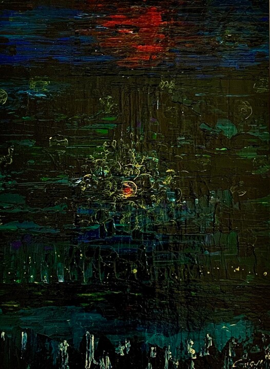 Painting titled "Night" by Suzy Martin, Original Artwork, Acrylic