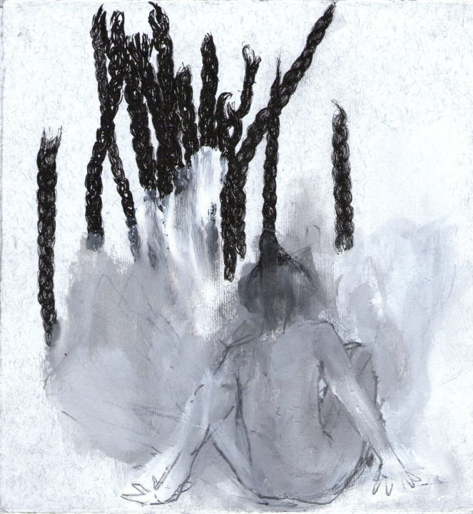 Drawing titled "hair 02" by Vanja Subotic, Original Art, Ink