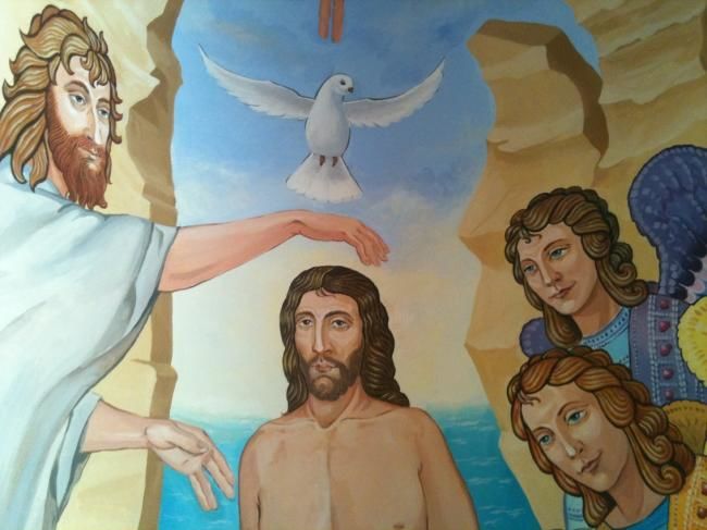 Pintura intitulada "Le Baptême du Chris…" por Svetlana Claude, Obras de arte originais