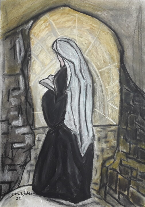 제목이 "Nonne en prière"인 미술작품 Sven W. Dahlke로, 원작, 숯