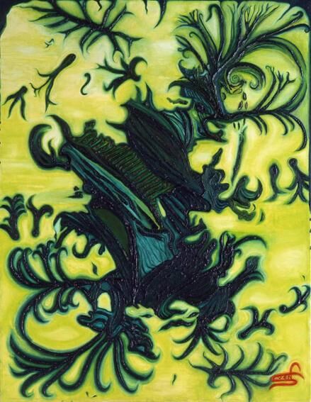 Malerei mit dem Titel "Green Camaieu" von Sven Vandenbosch, Original-Kunstwerk, Öl