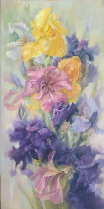 Painting titled "Irises.  Summer." by Svetlana Vovchenko, Original Artwork, Oil