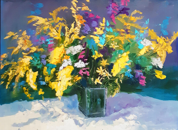 Pittura intitolato "Wildflowers" da Sveta Gush, Opera d'arte originale, Olio