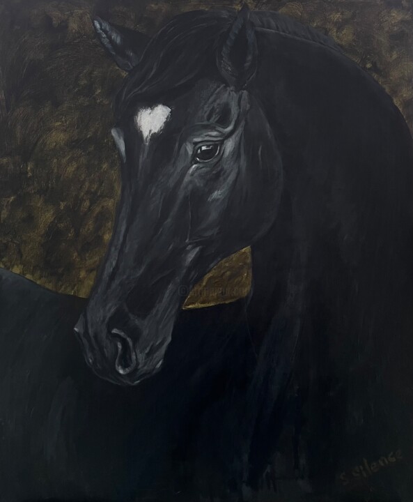 Painting titled "Лошадь" by Sveta Silence, Original Artwork, Acrylic Mounted on Wood Stretcher frame