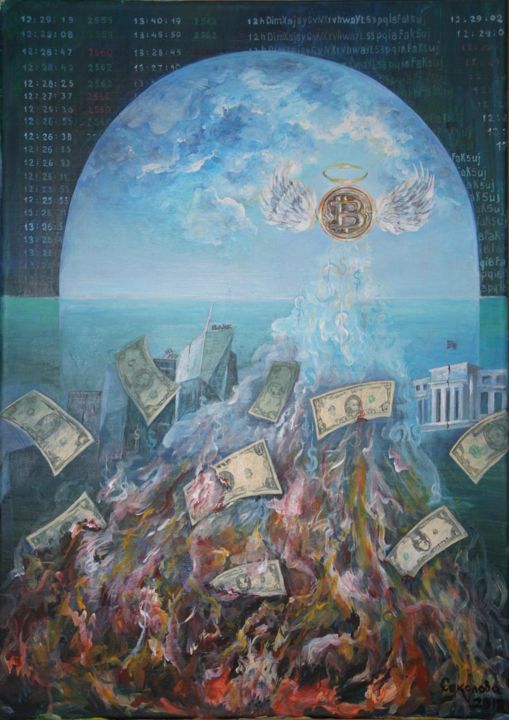 Painting titled "Криптомессия" by Sveta Sokolova, Original Artwork, Acrylic