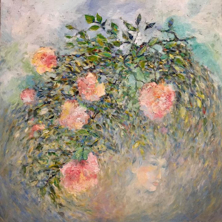 Картина под названием "Роза" - Sveta Sokolova, Подлинное произведение искусства, Масло