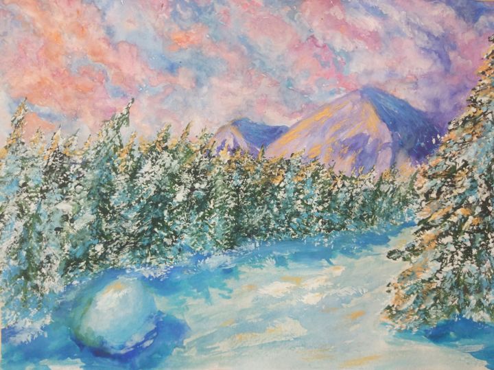 Картина под названием "зимние краски" - Светлана Светличная, Подлинное произведение искусства, Акварель