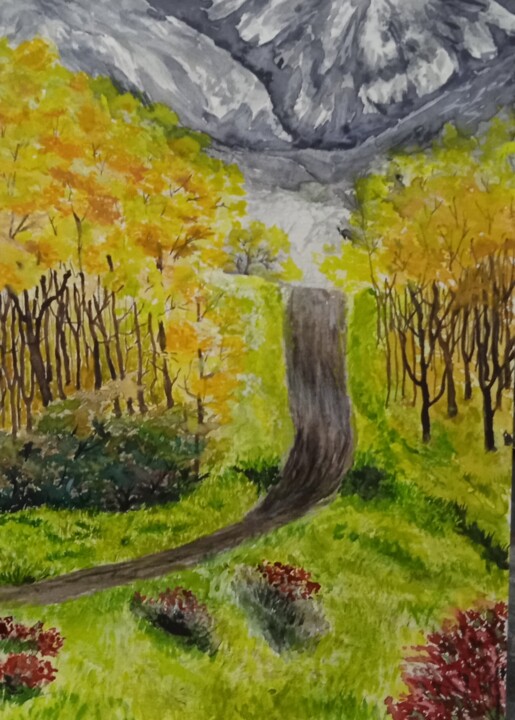 Картина под названием "Дорога в осень" - Светлана Светличная, Подлинное произведение искусства, Акварель