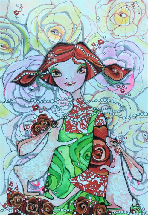 Картина под названием "red-haired girl wit…" - Svetlana Ganiuchenko, Подлинное произведение искусства, Акрил
