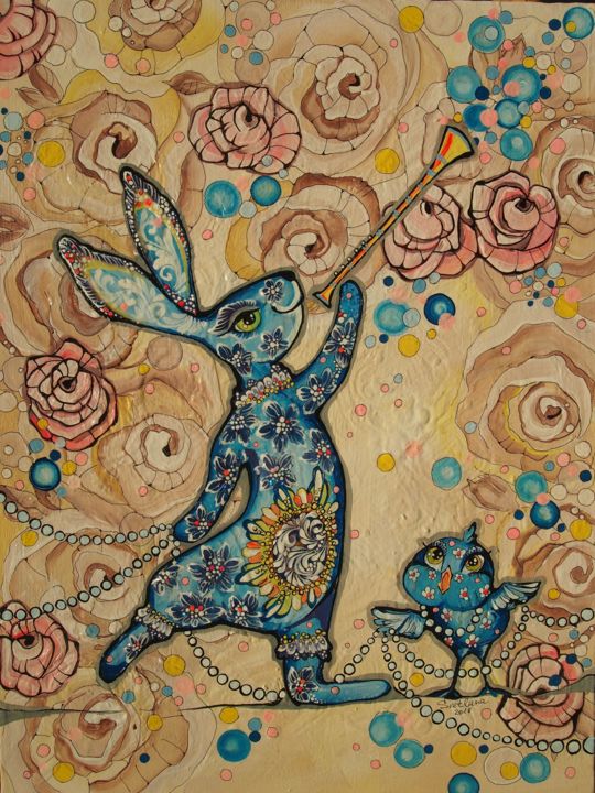 Painting titled "Good  morning rabbit" by Svetlana Ganiuchenko, Original Artwork, Acrylic